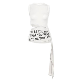 Hollow out crewneck ruched letter print sleeveless cut out top