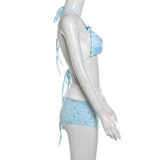 Halter self tie bowknot flower print pant set