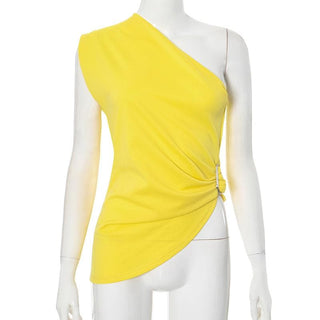 One shoulder irregular ruched buckle top