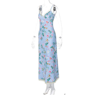 Print v neck lace hem knotted cami maxi dress