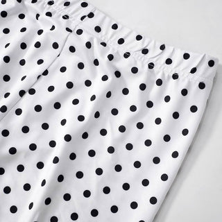 Long sleeve polka dot bowknot mesh crewneck pant set