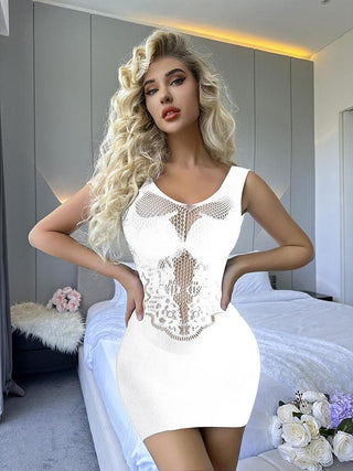U neck cross back net mini dress