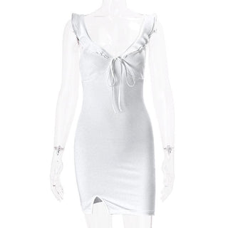 V neck slit knotted backless cami mini dress