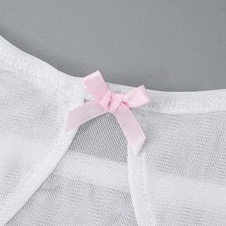 Sheer mesh see through bowknot self tie cami top