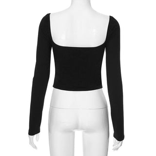 Long sleeve bowknot square neck contrast top