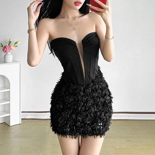 Sweetheart neck glitter mini dress