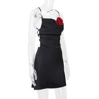 Cross back flower applique self tie mini dress