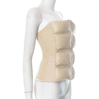 Zip-up PU leather solid winter tube top
