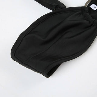 Irregular one shoulder o ring hollow out button bodysuit