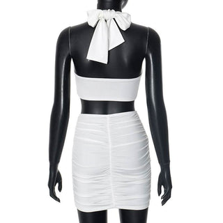 Halter hollow out sweetheart ring mini skirt set