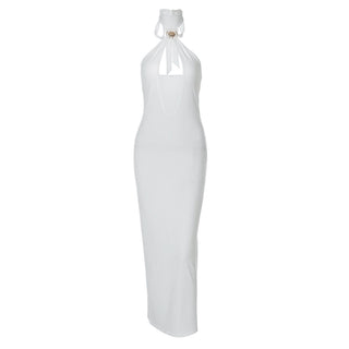 Self tie halter hollow out backless cut out midi dress