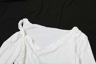 Irregular long sleeve ruched lace hollow out cut out top