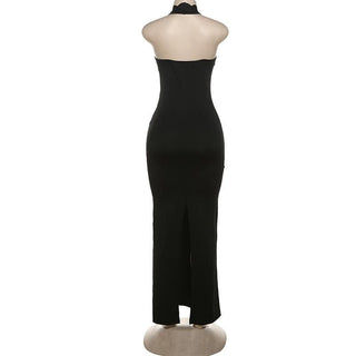 Halter hollow out backless high slit cut out maxi dress