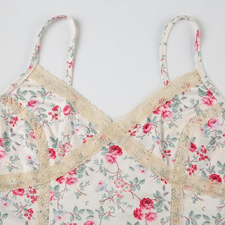 Print v neck lace hem ruffle knotted cami top