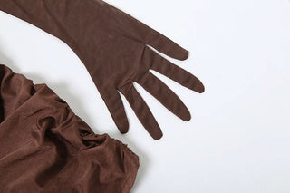 Long sleeve gloves mesh ruched patchwork mini dress