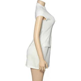 Cap sleeve crewneck stitch solid mini dress