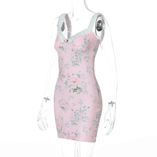 V neck flower print cami mini dress