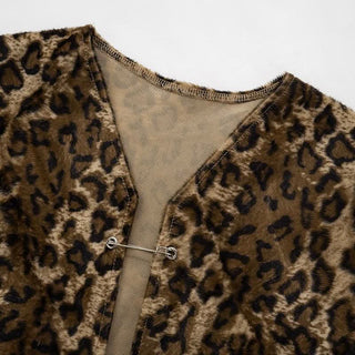 Leopard print v neck hollow out sleeveless vest cut out top