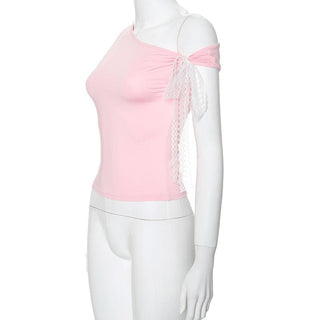 One shoulder irregular bowknot ruched top