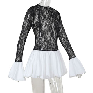 Long sleeve lace patchwork zip-up mini dress