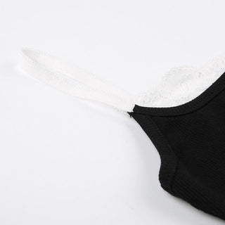 V neck lace hem backless contrast cami top