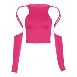 Hollow out solid long sleeve crewneck crop cut out top