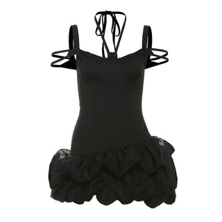 Halter self tie hollow out ruched solid cut out mini dress