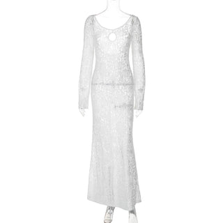 Long sleeve lace hollow out cut out midi dress