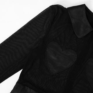 Turnover collar long sleeve sweetheart pattern mesh maxi dress