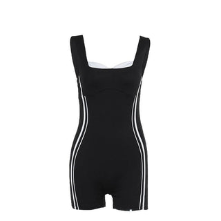 V neck backless contrast tank romper