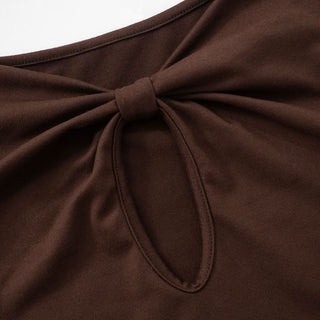 Knotted hollow out long sleeve v neck ruched cut out top