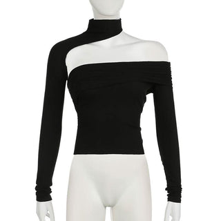 Halter irregular solid ruched top