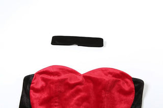 Sweetheart pattern gloves velvet mini dress