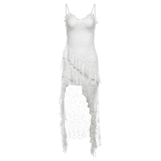 Lace ruffle flower pattern cami midi dress
