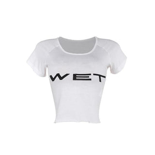 Short sleeve â€œWETâ€ ruffle u neck top