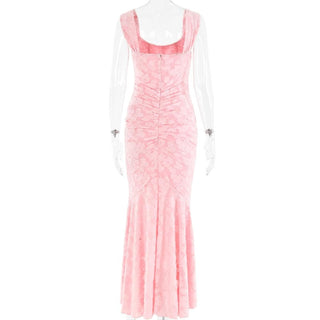 U neck zip-up ruched bustier ruffle cami maxi dress