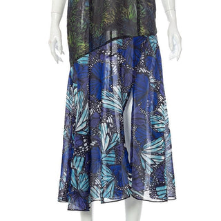 Short sleeve hollow out slit butterfly print see through cut out midi dress