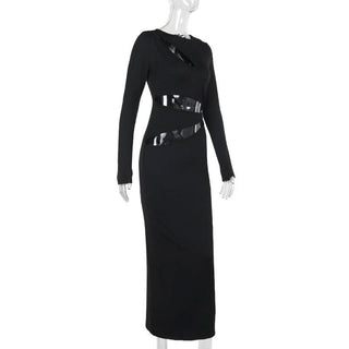 Long sleeve crewneck hollow out cut out maxi dress