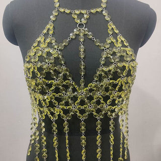 Halter o ring hollow out crystal tassels cut out top