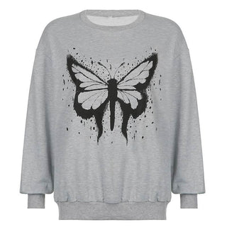 Long sleeve crewneck butterfly pattern top