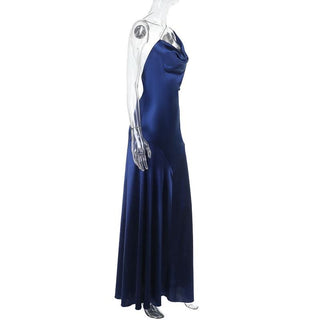 Irregular cowl neck self tie spaghetti strap maxi dress