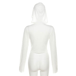 Long sleeve hoodie cowl neck solid crop top
