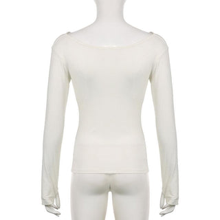 Long sleeve off shoulder ruched solid gloves top