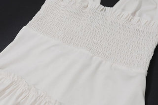Halter smocked knotted ruched ruffle mini dress
