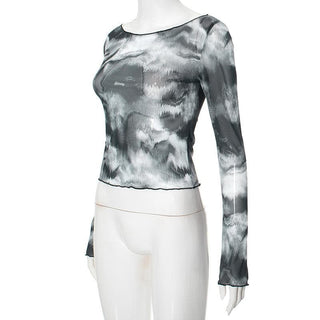 Long sleeve sheer mesh tie dye top