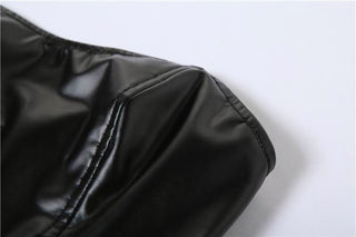 Sweetheart neck PU leather backless mini dress