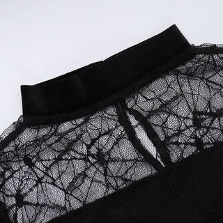 Long flared sleeve velvet patchwork spider web maxi dress