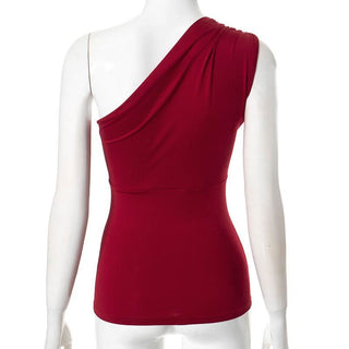 Irregular one shoulder hollow out ruched solid cut out top