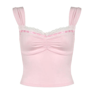 Lace hem ruched ribbon 2-way cami top