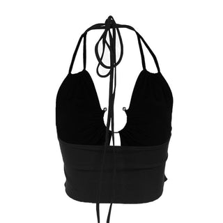 Halter ruched solid self tie crop top